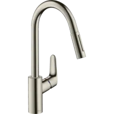 Змішувач для кухні з висувним виливом HANSGROHE FOCUS 31815800, сріблястий