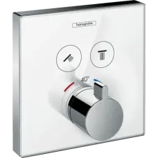 Термостат для двох споживачів скляний HANSGROHE SHOWERSELECT 15738400, хром з білим