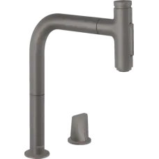 Змішувач для кухонної мийки з висувним душем HANSGROHE METRIS 73818340, чорний матовий хром