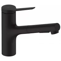 Змішувач з висувним виливом для кухонної мийки HANSGROHE ZESIS M33 74820670, чорний матовий