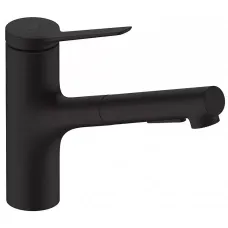 Змішувач з висувним виливом для кухонної мийки HANSGROHE ZESIS M33 74820670, чорний матовий
