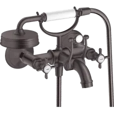 Змішувач для ванни AXOR MONTREUX 16540340, c двома рукоятками, зовнішнього монтажу, з хрестоподібними рукоятками, чорний