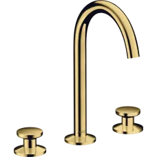 Змішувач для раковини AXOR ONE 48070990, на 3 отвори, Select 170, з донним клапаном Push-Open, золото
