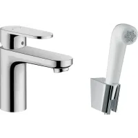Змішувач для умивальника з гігієнчіним душем HANSGROHE VERNIS BLEND 71215000, білий