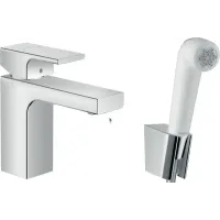 Змішувач для умивальника з гігієнчіним душем HANSGROHE VERNIS SHAPE 71216000, білий