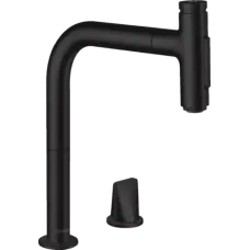 Змішувач для кухонної мийки з висувним душем HANSGROHE METRIS SELECT M71 73818670, чорний матовий