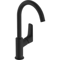 Змішувач для раковини з поворотним виливом і донним клапаном HANSGROHE LOGIS 71130670, чорний матовий