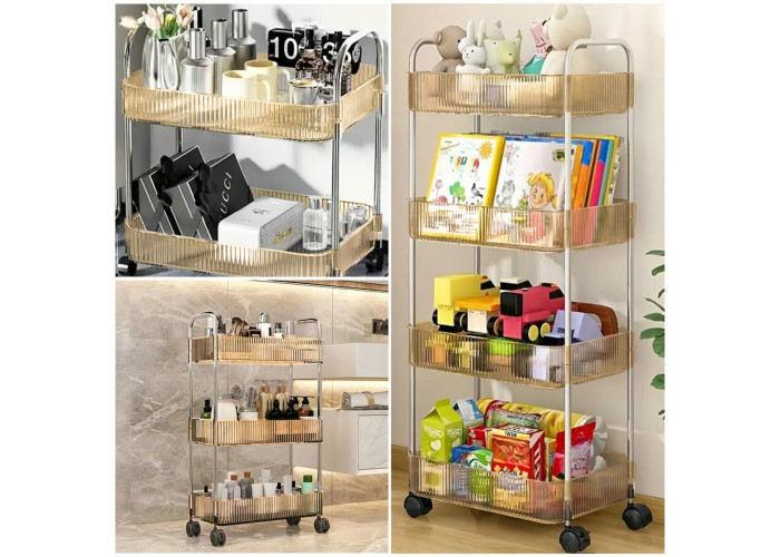 Етажерка мобільна двоярусна універсальна з акрилу та металу 40х28,5х45см Бежева SW-00002110