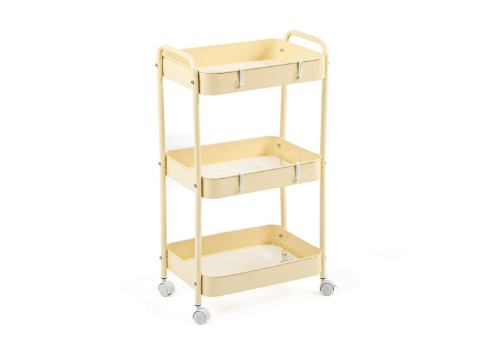 Етажерка мобільна триярусна универсальная з металу 45х30х78см Кремова SW-00002113