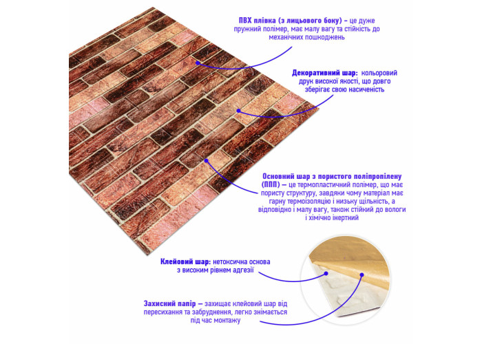 Панель стінова 3D 700х770х3мм Коричневий (цегла) SW-00001771