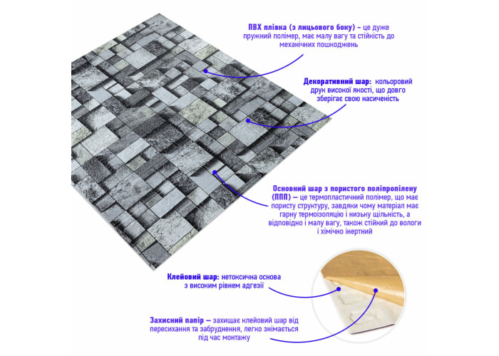 Панель стінова 700х770х3мм Графітовий кубік SW-00001996