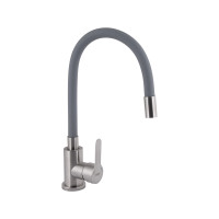 Змішувач для кухні Brinex Pure 015F3 з гнучким виливом Nickel/Grey BRIPUR015F3NKG
