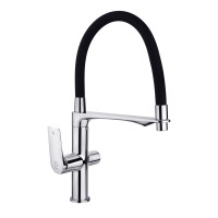 Змішувач PERLA "PETER" кухня гнучкий гусак з фільтом латунь графіт PSK6759-G, Хром