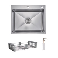Комплект Lidz Handmade H6050H Мийка для кухні інтегрована Decor Honeycomb у комплекті з дозатором + Lidz K01G Корзина для кухонної мийки