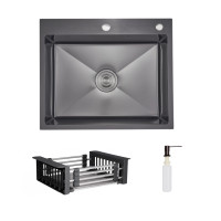 Комплект Lidz Handmade H6050HB Мийка для кухні інтегрована Decor Black PVD Honeycomb у комплекті з дозатором + LIDZK01B Корзина для кухонної мийки
