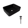 Комплект Qtap Tern: Раковина накладна прамокутна 480х370х135 мм Matt Black + Донний клапан PU03