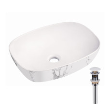 Раковина накладна Qtap Robin 500х380х140 мм, Marble, прямокутна, з донним клапаном QT04116302MR
