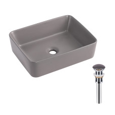 Раковина накладна Qtap Tern 480x370x135 мм, Stone grey, прямокутна, з донним клапаном QT17116069SG